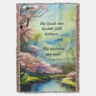 Psalm 23:2-3 He restores my soul Bible Verse  Throw Blanket