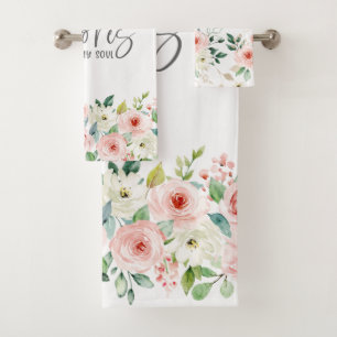 Psalm 23:3 He Restores my Soul Bible Roses Bath Bath Towel Set