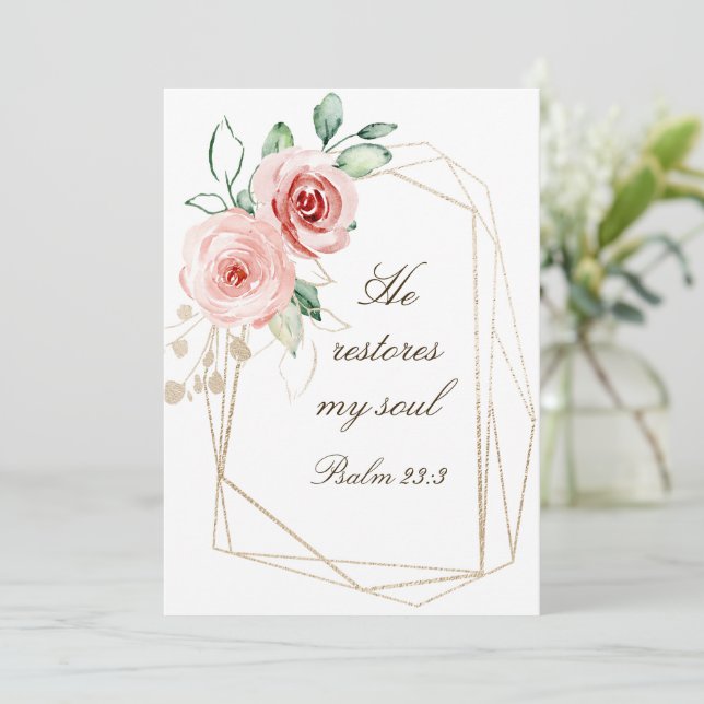 Psalm 23:3 He Restores my Soul Bible Roses Card (Standing Front)
