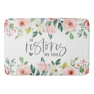 Psalm 23:3 He Restores my Soul Bible Verse & Roses Bath Mat