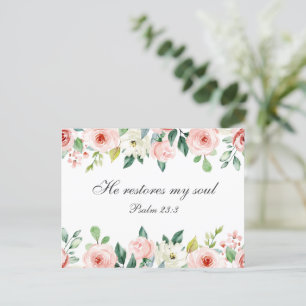 Psalm 23:3 He Restores my Soul Bible Verse & Roses Postcard