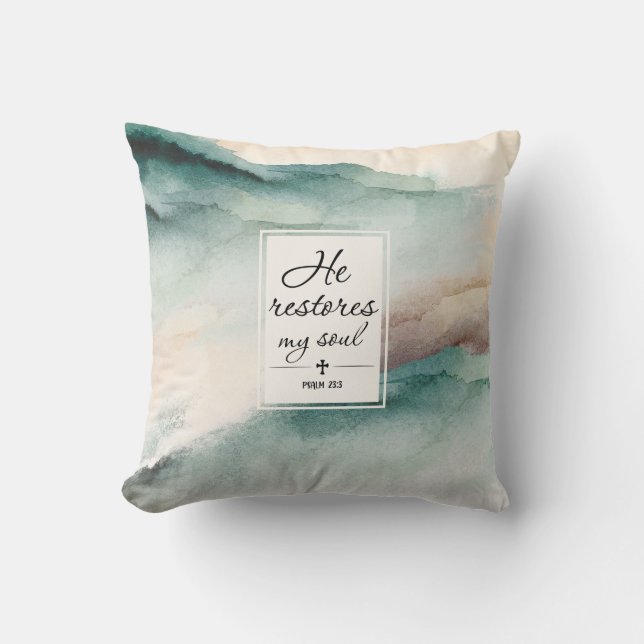 Psalm 23"4 He Restores My Soul Cross Cushion (Front)