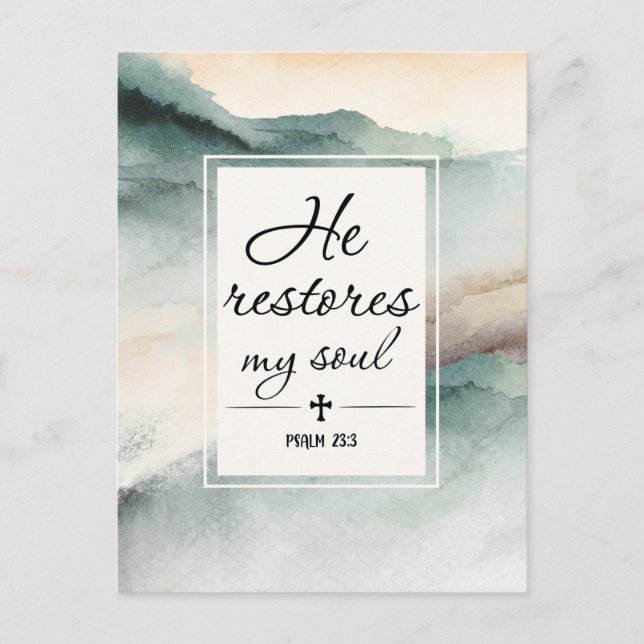 Psalm 23"4 He Restores My Soul Cross Postcard (Front)