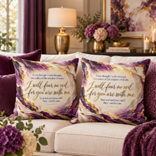 Psalm 23 4 I Will Fear No Evil Scripture Purple Go Cushion