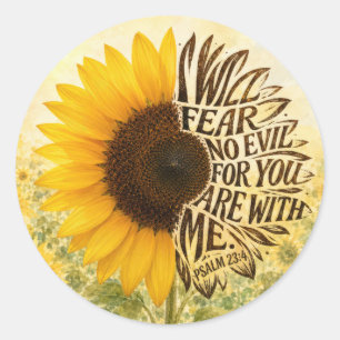 Psalm 23:4 Yellow Sunflower Classic Round Sticker