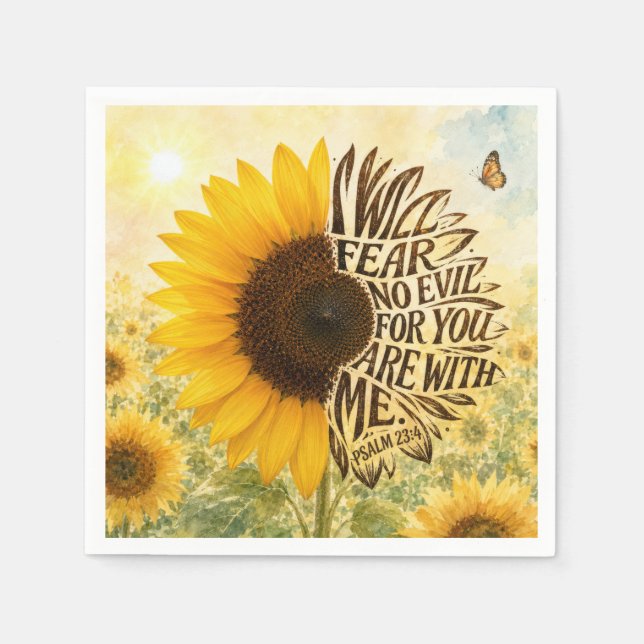 Psalm 23:4 Yellow Sunflower  Napkin (Front)