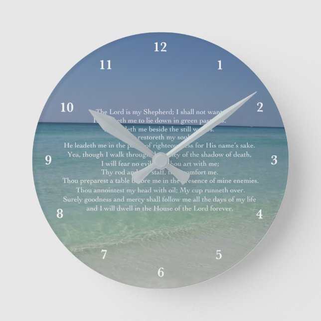 Psalm 23 Beautiful Christian Beach House Religious Round Clock (Front)