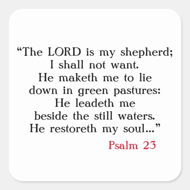 Psalm 23 Bible Prayer  Square Sticker (Front)