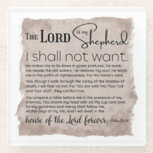 Psalm 23 Bible Scripture Vintage Paper Glass Coaster