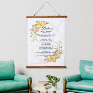 Psalm 23 Bible Scripture Yellow Floral Frame Hanging Tapestry