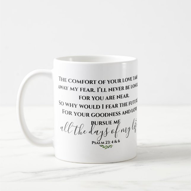 Psalm 23 Black and White Bible Verse Scripture Coffee Mug (Left)