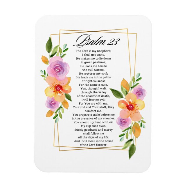 Psalm 23 Floral Geometric Frame Magnet (Vertical)