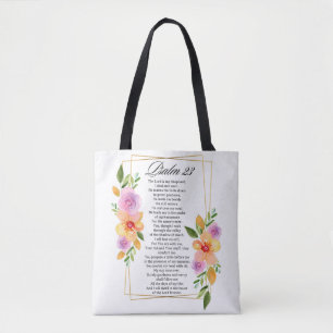 Psalm 23 Floral Geometric Frame Tote Bag