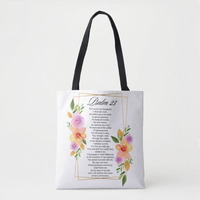 Psalm 23 Floral Geometric Frame Tote Bag (Front)