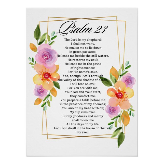 Psalm 23 Geometric Floral Frame Scripture Poster (Front)