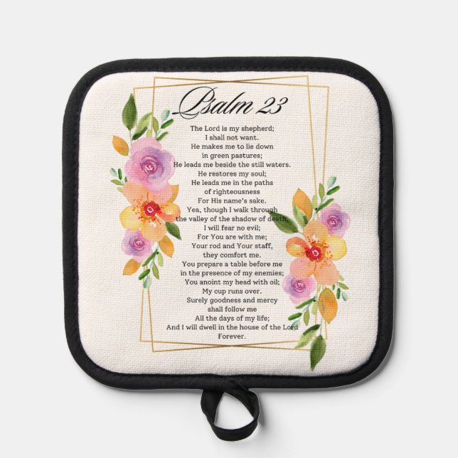 Psalm 23 Geometric Floral Frame Scripture Pot Holder (Front)