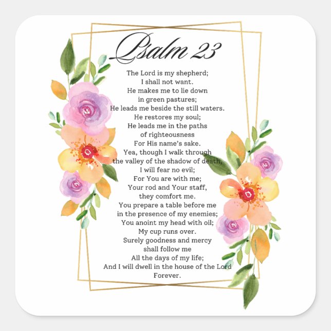 Psalm 23 Geometric Floral Frame Scripture Square Sticker (Front)