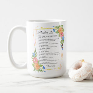 Psalm 23 NKJV Watercolor Botanical Bible Scripture Coffee Mug