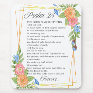 Psalm 23 NKJV Watercolor Botanical Bible Scripture Mouse Pad