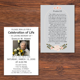 Psalm 23 Pink floral Celebration of Life Funeral  Invitation