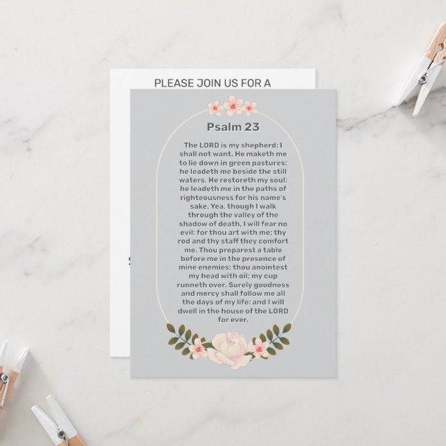 Psalm 23 Pink floral Celebration of Life Funeral  Invitation (Front/Back In Situ)