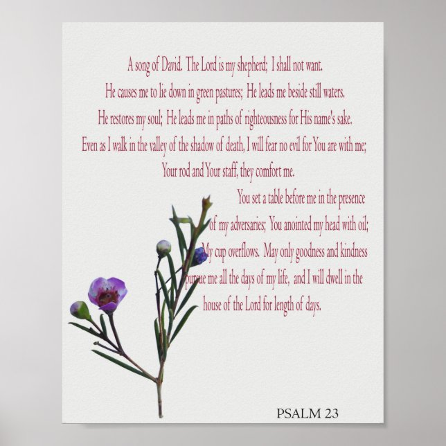 Psalm 23, Purple Green Floral Poster Paper (Matte) (Front)