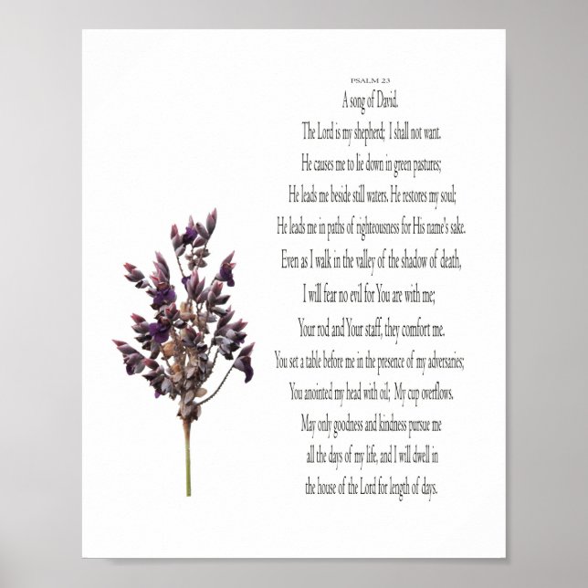 Psalm 23, Purple Yellow Botanical Poster (Matte) (Front)