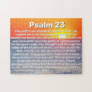 Psalm 23 Red Ocean Sunset Bible Verse Jigsaw Puzzle