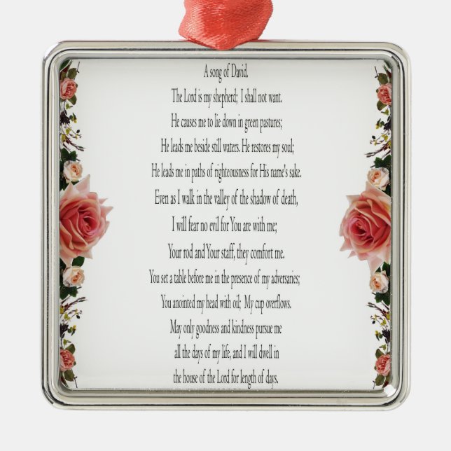 Psalm 23, Rose Flower, Metal Ornament  (Front)