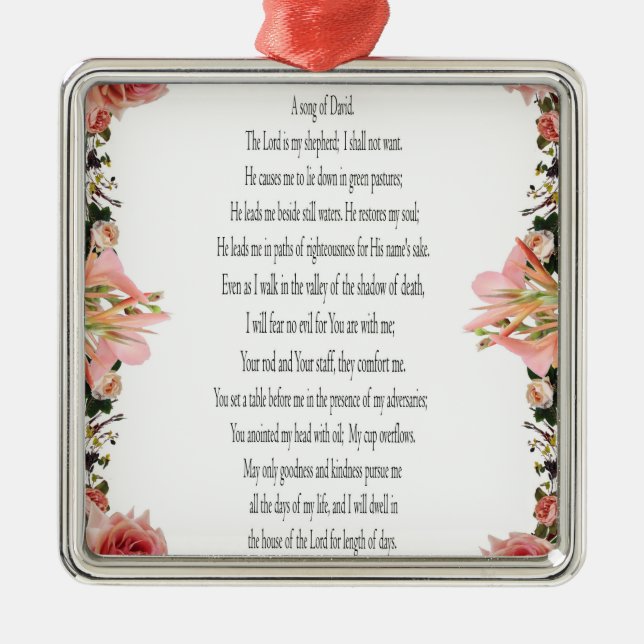 Psalm 23 Song David, Pink Rose, Squre Ornament (Front)