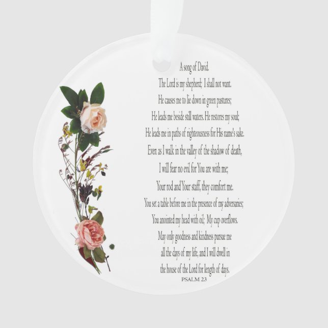 Psalm 23, Song for David, Floral Acrylic Ornament (Front)