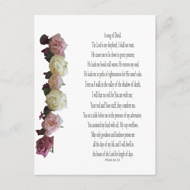 Psalm 23, Song of David, Holiday Postcard (Front)