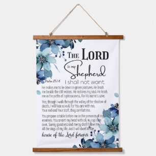 Psalm 23 The Lord is my Shepherd Blue Flowers Hanging Tapestry