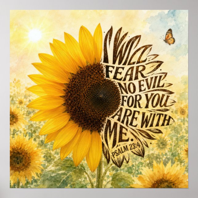 Psalm 23 Verse 4 in Sunflower Poster (Front)