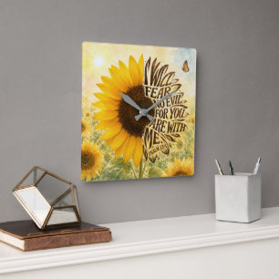 Psalm 23 Verse 4 in Sunflower Square Wall Clock