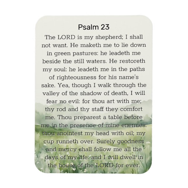 Psalm 23 Watercolor Green Field Magnet (Vertical)