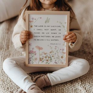 Psalm 23 Wildflowers Bible Verse Nursery Poster