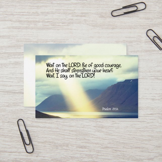 Psalm 27:14 Wait on the LORD Bible Verse Ocean Business Card (Front/Back In Situ)