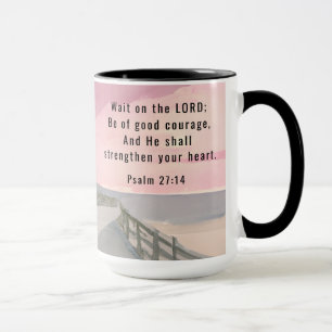 Psalm 27:14 Wait on the Lord Bible Verse Ocean  Mug