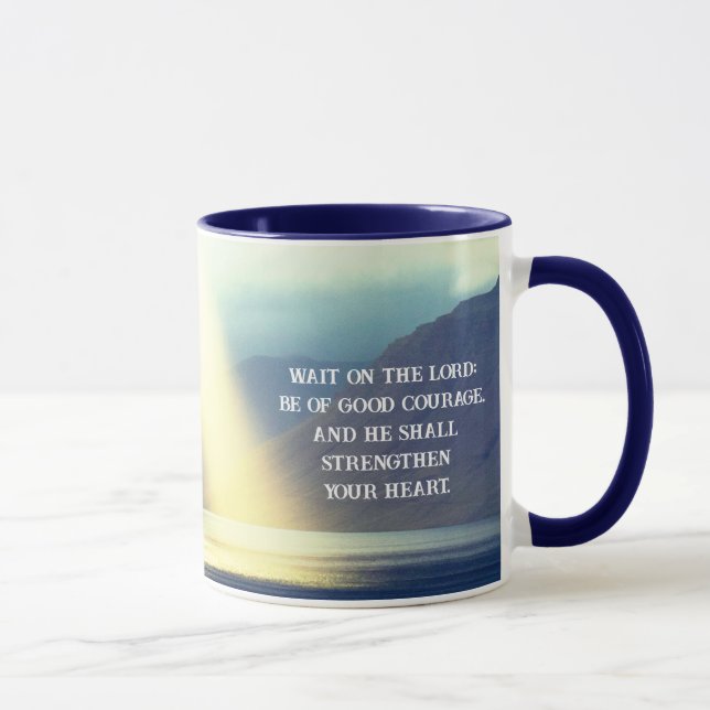 Psalm 27:14 Wait on the LORD Bible Verse Ocean Mug (Right)