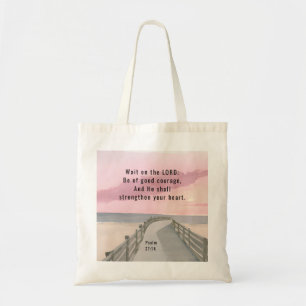 Psalm 27:14 Wait on the Lord Bible Verse Ocean Tote Bag
