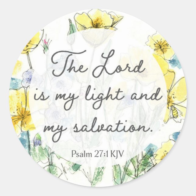 Psalm 27:1 Scripture Buttercups Light Salvation Classic Round Sticker (Front)