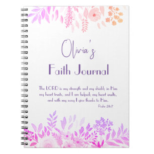 Psalm 28:7 Cheerful Pink Lilac Floral Faith Prayer Notebook