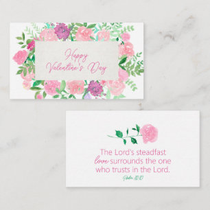 Psalm 32:10 Valentine Pink Floral Scripture Card