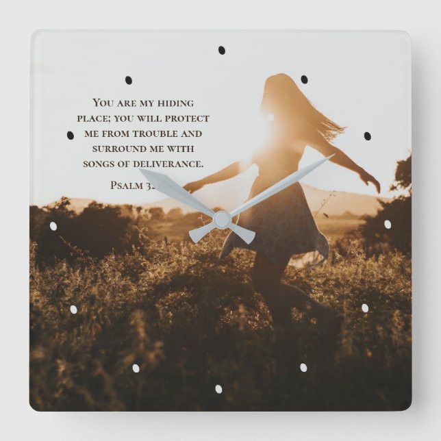 Psalm 32:7 You are my hiding place Bible Verse Square Wall Clock (Front)