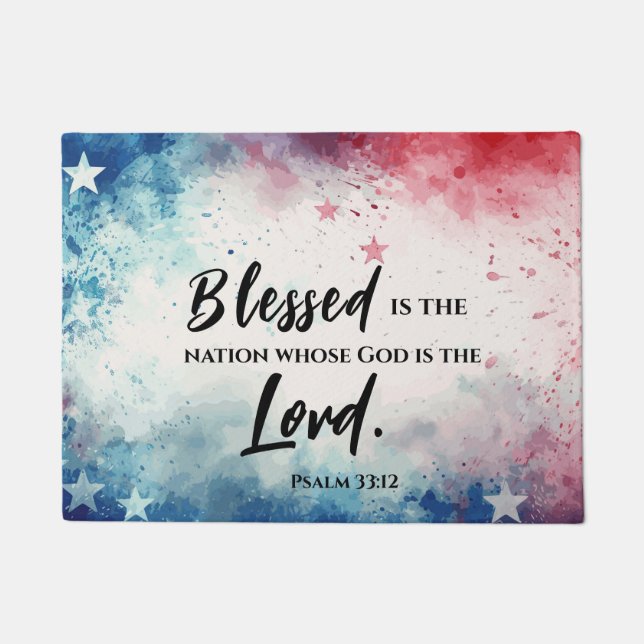 Psalm 33:12 Blessed is the Nation Bible Verse Doormat (Front)