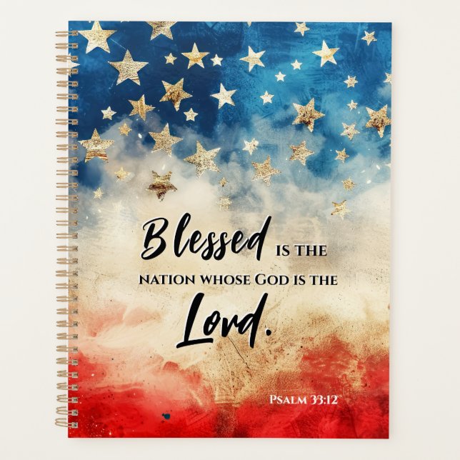 Psalm 33:12 Blessed is the Nation USA Flag Bible Planner (Front)
