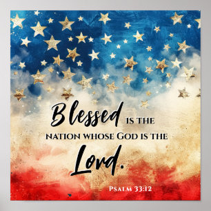 Psalm 33:12 Blessed is the Nation USA Flag Bible Poster