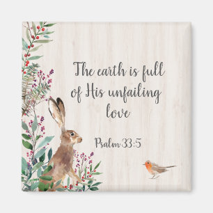 Psalm 33:5 Rabbit, Bird and Foliage Magnet