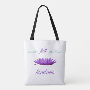 psalm 33 purple lotus kindness tote bag